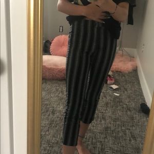high waisted black and gray striped jeans